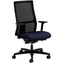 HON Ignition Mid-Back Mesh Task Chair, Synchro-Tilt, Back Angle, Adj Arms, Fabric, Navy, 20.0"W X 17.0"D, 19.0"W X 24.0"H