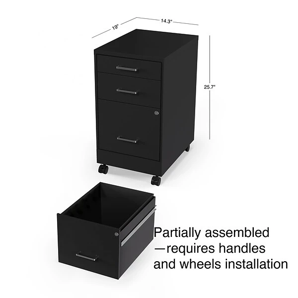 Quill BrandĀ® 3-Drawer Vertical File Cabinet, Locking, Letter, Black, 19"D (52156) - Image 7