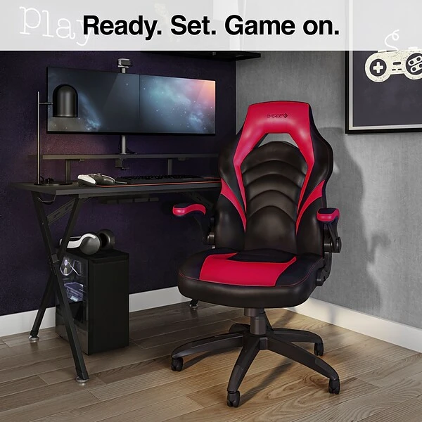 Quill BrandĀ® Luxura Faux Leather Racing Gaming Chair, Black And Red (51465-CC) - Image 5