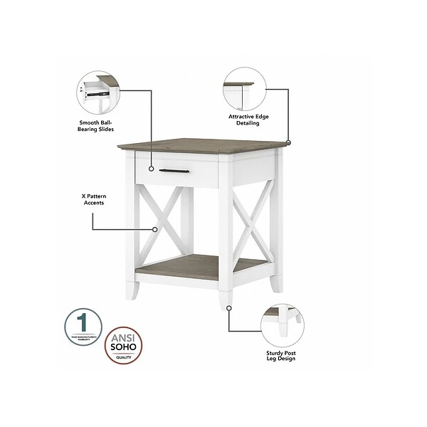 Bush Furniture Key West 47" X 24" Coffee Table With 2 End Tables, Shiplap Gray/Pure White (KWS023G2W) - Image 3