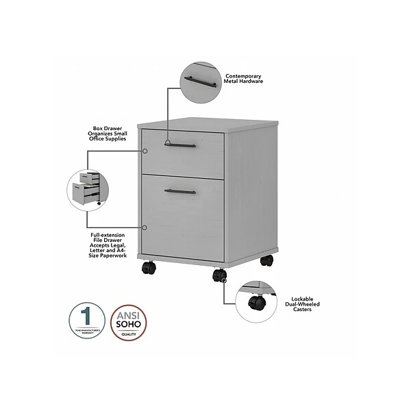 Bush Furniture Key West 2-Drawer Mobile File Cabinet, Letter/Legal, Cape Cod Gray, 15.51" (KWF116CG-03) - Image 2