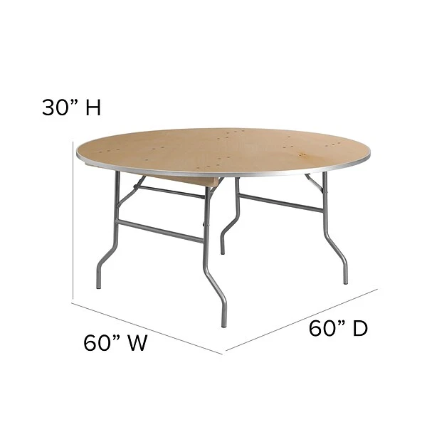 Flash Furniture 60'' Round Heavy Duty Birchwood Folding Banquet Table With Metal Edges, Silver - Image 5