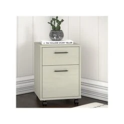 Bush Furniture Key West 2-Drawer Mobile File Cabinet, Letter/Legal, Linen White Oak, 15.75" (KWF116LW-03)