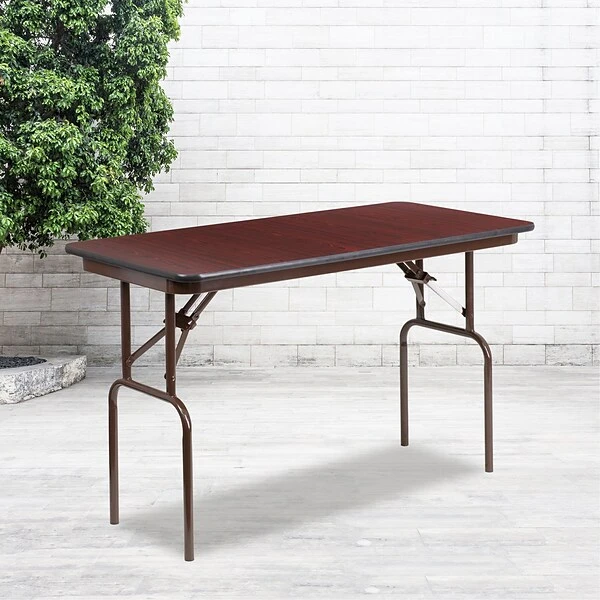Flash Furniture 24''x48'' Rectangular Melamine Laminate Folding Banquet Table, Mahogany YT2448MELWAL