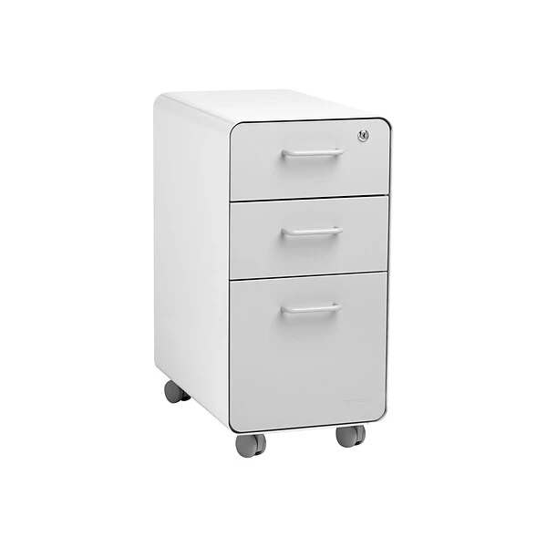 Poppin The Sort-It-Out 3-Drawer Vertical File Cabinet, Locking, Letter/Legal, White/Light Gray, 20" (104743)