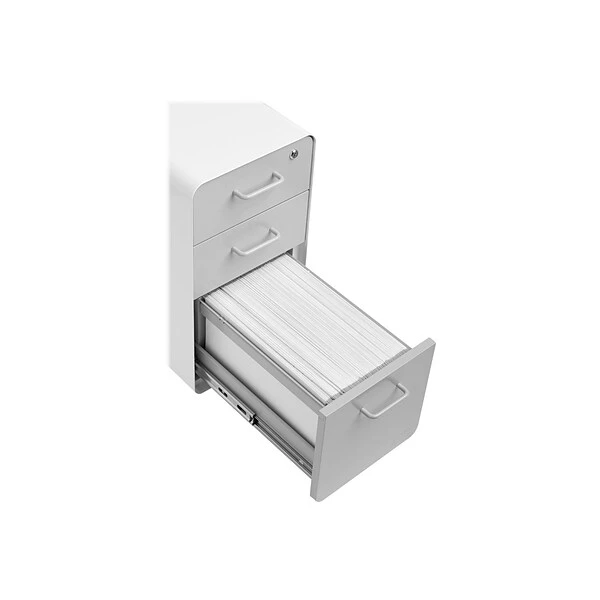 Poppin The Sort-It-Out 3-Drawer Vertical File Cabinet, Locking, Letter/Legal, White/Light Gray, 20" (104743) - Image 3
