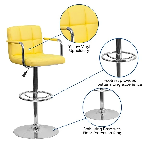 Flash Furniture 20" X 18" Vinyl Adjustable Height Bar Stool, Yellow - Image 5