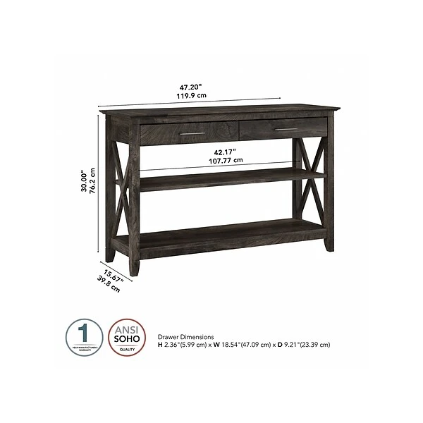 Bush Furniture Key West 47" X 16" Console Table With Drawers And Shelves, Dark Gray Hickory (KWT248GH-03) - Image 4