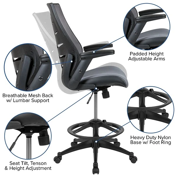 Flash Furniture Nylon Drafting Chair With Lumbar Support, Dark Gray (BLZP809DDKGY) - Image 4