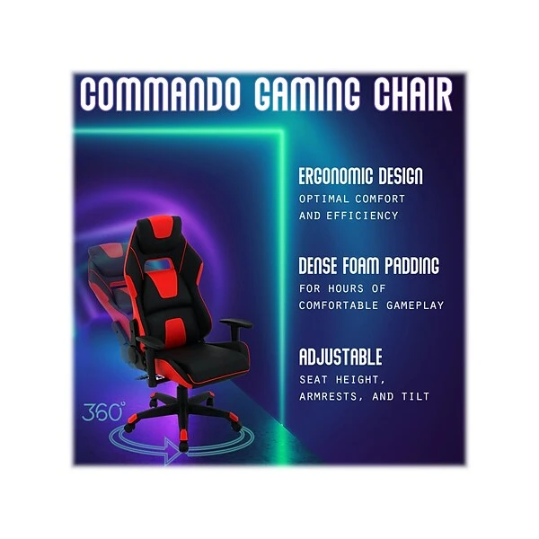 Hanover Commando Fabric Ergonomic Racing Gaming Chair, Black/Red (HGC0108) - Image 4