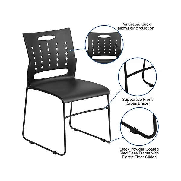 Flash Furniture Hercules Plastic Stacking Chair, Black, 5/Pack (5RUT2BK) - Image 5