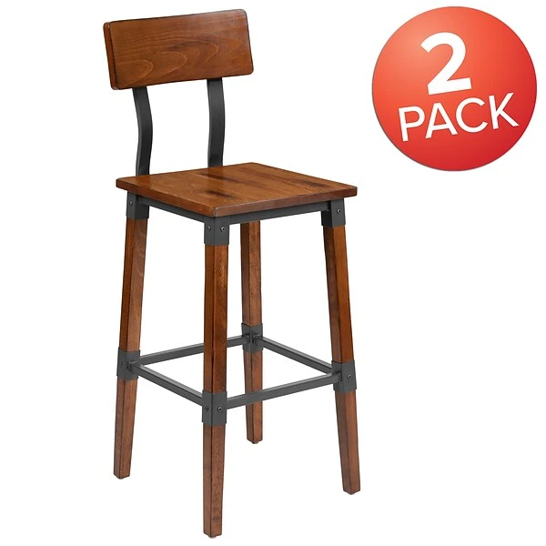 Flash Furniture Industrial Wood Dining Barstool, Rustic Antique Walnut, 2-Pieces (2XUDGW0236B) - Image 2