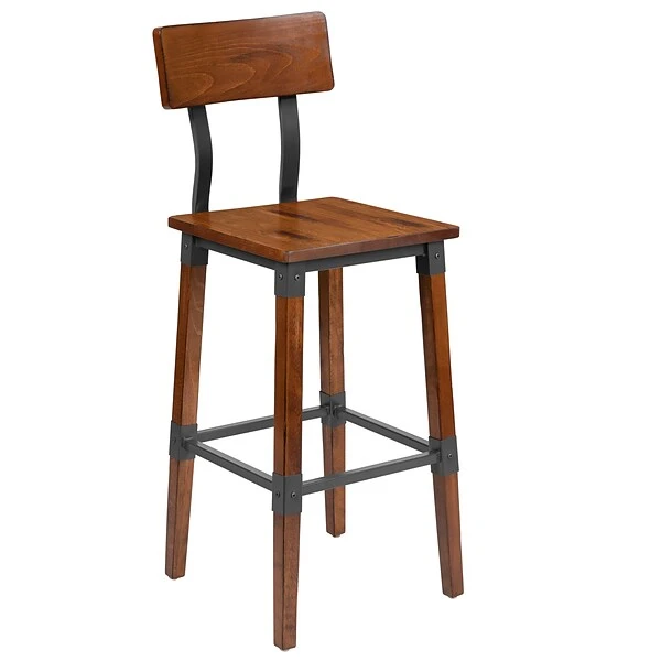 Flash Furniture Industrial Wood Dining Barstool, Rustic Antique Walnut, 2-Pieces (2XUDGW0236B) - Image 8