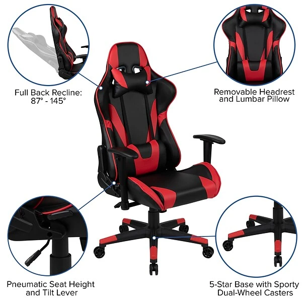 Flash Furniture X20 Ergonomic LeatherSoft Swivel Reclining Gaming Chair, Red (CH1872301RED) - Image 4