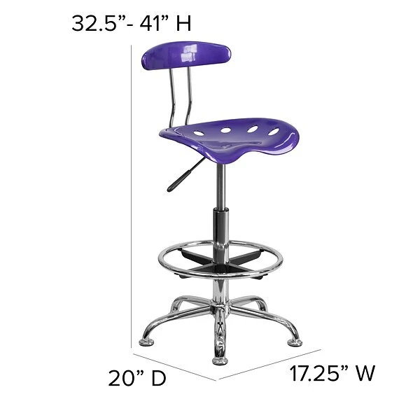 Flash Furniture Low Back Polymer Drafting Stool With Tractor Seat, Vibrant Violet (LF215VIOLET) - Image 5