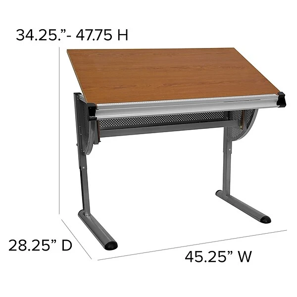 Flash Furniture 45.25"W Drafting Table, Cherry/Pewter (NAN-JN-2433-GG) - Image 3
