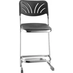 NPS 6600 Series Armless Blow-Molded Plastic 22" Ergonomic Z Stool With Backrest, Steel, Black (6622B)