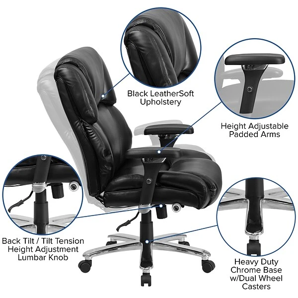 Flash Furniture HERCULES Series LeatherSoft Swivel 24/7 Intensive Use Big & Tall Executive Office Chair, Black (GO2149LEA) - Image 5