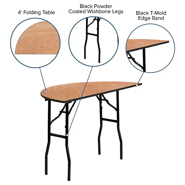 Flash Furniture 48'' Half-Round Wood Folding Banquet Table, Black/Natural - Image 4
