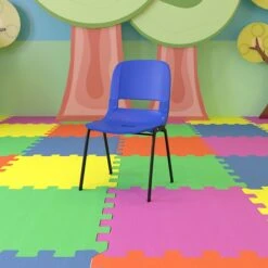 Flash Furniture Hercules Shell Ergonomic Stack Chair With Black Frame And 16" Seat, Navy