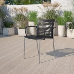 Flash Furniture Hercules Series 551lb-Capacity Stack Chair With Air-Vent Back And Arms, Black (RUT1BK)