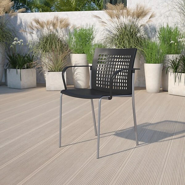 Flash Furniture Hercules Series 551lb-Capacity Stack Chair With Air-Vent Back And Arms, Black (RUT1BK)