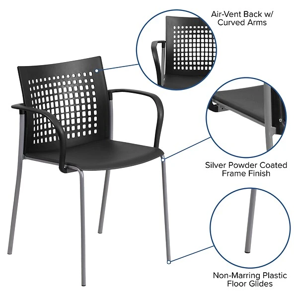 Flash Furniture Hercules Series 551lb-Capacity Stack Chair With Air-Vent Back And Arms, Black (RUT1BK) - Image 3