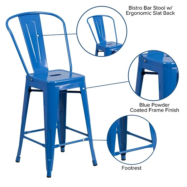 Flash Furniture Contemporary Metal Restaurant Counter Height Stool, Blue (CH3132024GBBL) - Image 4
