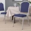 Flash Furniture HERCULES Series Crown Back Stacking Banquet Chair With Navy Fabric And 2.5'' Thick Seat, Silver Frame
