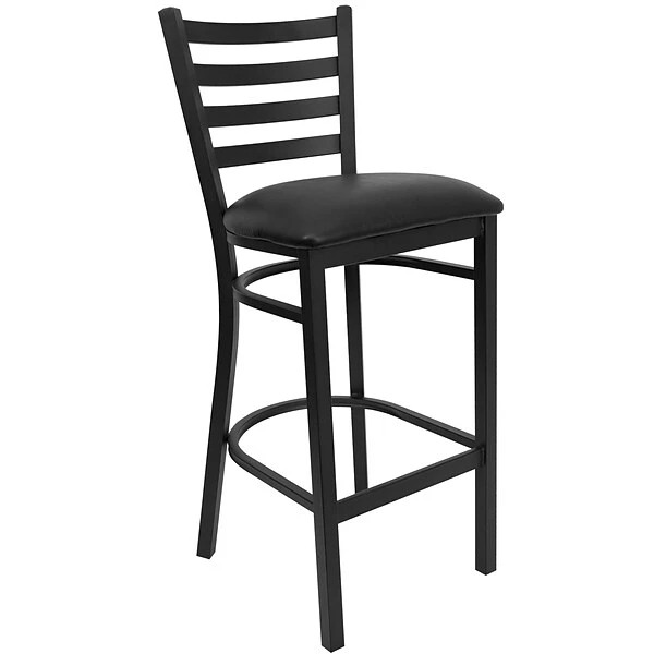 Flash Furniture 36'' Round Table Set W/4 Ladder Back Metal Bar Stools, Walnut /Black (MD0011) - Image 3