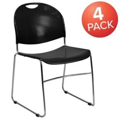 Flash Furniture Hercules⢠Stacking Chair, Fabric, Black, Seat: 17.6"W X 17.4"D, Back: 17.625"W X 15.5"H