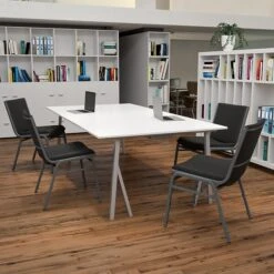 Flash Furniture HERCULES Vinyl Office Stacking Chair, Silver Vein/Black (4-XU-60153-BK-VYL-GG)