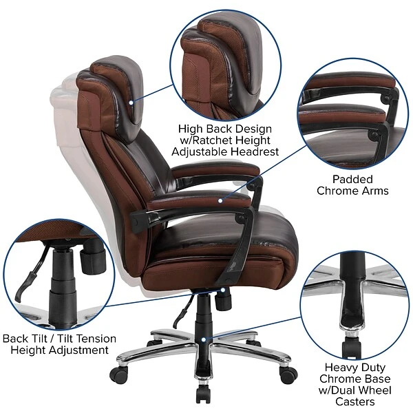 Flash Furniture Hercules Series Ergonomic LeatherSoft Swivel Big & Tall Executive Office Chair, Brown (GO2223BN) - Image 5