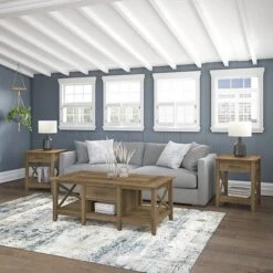 Bush Furniture Key West 47" X 24" Coffee Table With 2 End Tables, Reclaimed Pine (KWS023RCP)