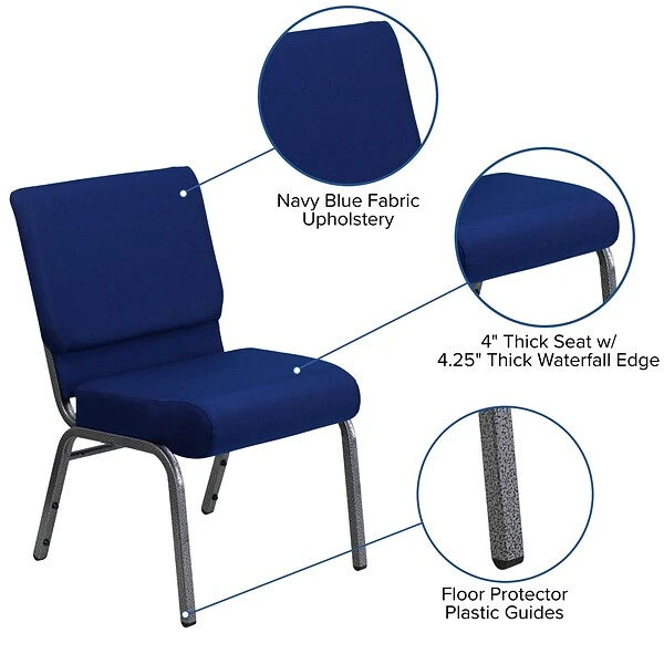 Flash Furniture HERCULES 21'' Church Chair W/4'' Seat Silver Vein Frame, Navy Blue - Image 4