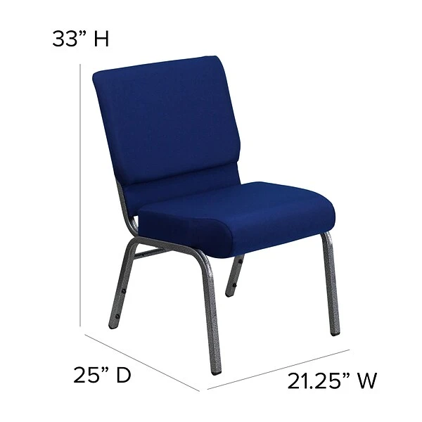 Flash Furniture HERCULES 21'' Church Chair W/4'' Seat Silver Vein Frame, Navy Blue - Image 5
