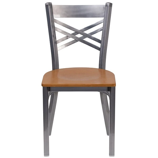 2 Pack. HERCULES Series Clear Coated ''X'' Back Metal Restaurant Chair (2XU6FOBCLNATW) - Image 7