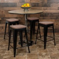 Flash Furniture Metal 24" High Counter-Height Bar Stool, Black, 4-Pieces (4ET31320W24BKR)