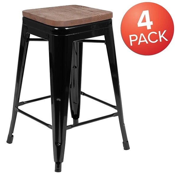 Flash Furniture Metal 24" High Counter-Height Bar Stool, Black, 4-Pieces (4ET31320W24BKR) - Image 2