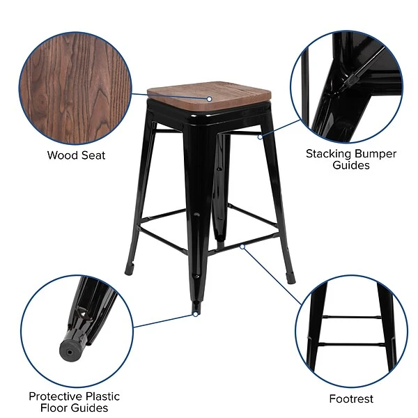 Flash Furniture Metal 24" High Counter-Height Bar Stool, Black, 4-Pieces (4ET31320W24BKR) - Image 4