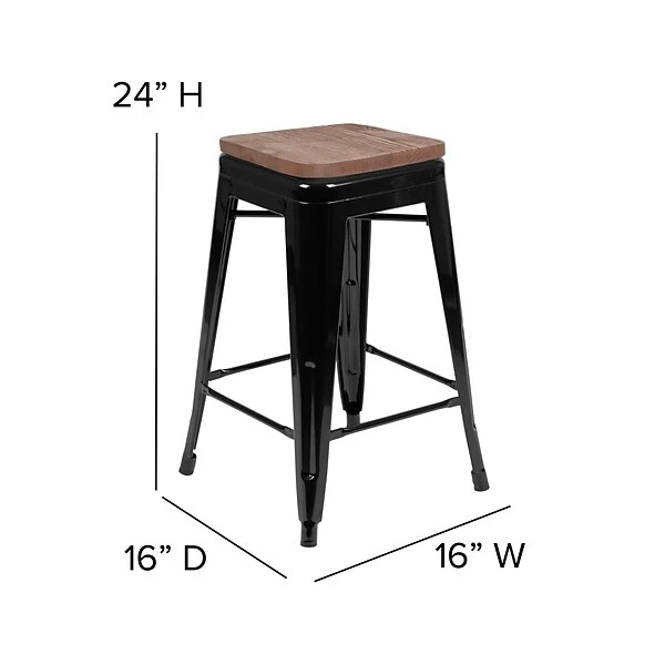 Flash Furniture Metal 24" High Counter-Height Bar Stool, Black, 4-Pieces (4ET31320W24BKR) - Image 5