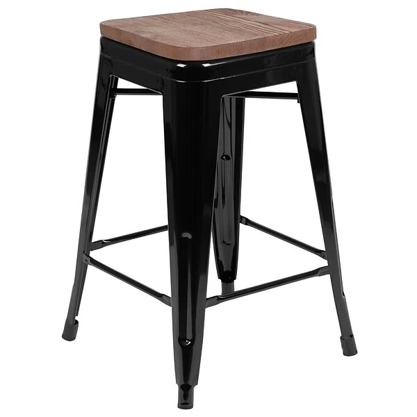 Flash Furniture Metal 24" High Counter-Height Bar Stool, Black, 4-Pieces (4ET31320W24BKR) - Image 7