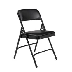 NPS 1200 Series Vinyl Padded Premium Folding Chairs, Caviar Black/Black, 4/Pack (1210/4)