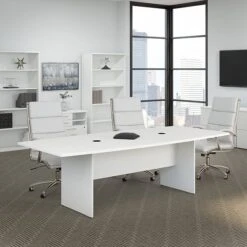 Bush Furniture 96" Boat-Shaped Conference Table, White (99TB9642WHK)