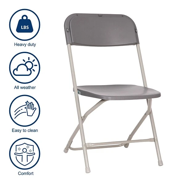 Flash Furniture Hercules⢠Plastic Big And Tall Commercial Folding Chair, Gray, 4/Pack (4LEL3WGY) - Image 2