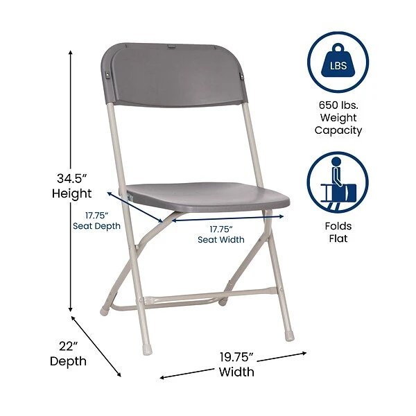 Flash Furniture Hercules⢠Plastic Big And Tall Commercial Folding Chair, Gray, 4/Pack (4LEL3WGY) - Image 3