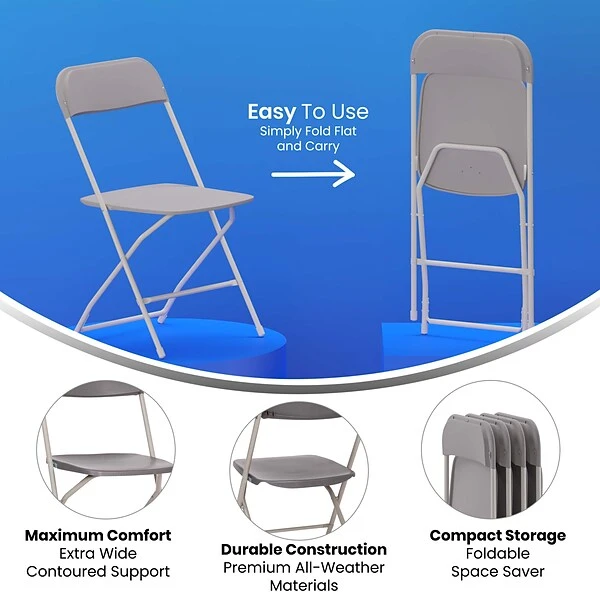 Flash Furniture Hercules⢠Plastic Big And Tall Commercial Folding Chair, Gray, 4/Pack (4LEL3WGY) - Image 4