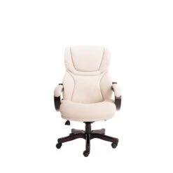 Serta Big And Tall Bonded Leather Executive Office Chair With Upgraded Wood Accents, Inspired Ivory (CHR200059)