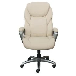 Serta Works My Fit Bonded Leather Executive Office Chair With Active Lumbar Support, Inspired Ivory (CHR200065)