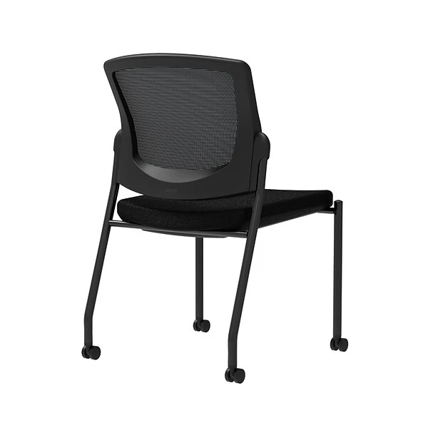 Union & Scale Workplace2.0™ Fabric Guest Chair, Black, Integrated Lumbar, Armless, Stationary, Fully Assembled (53716)